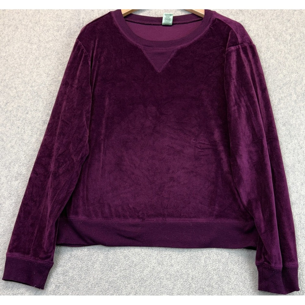 Honeydew Sweatshirt Womens Plum Purple Plush Velour Crewneck Long Sleeve L